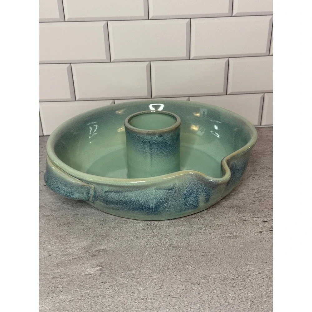Tumbleweed Pottery Ceramic Chicken Cooker Vertical Roaster Seafoam Green Blue